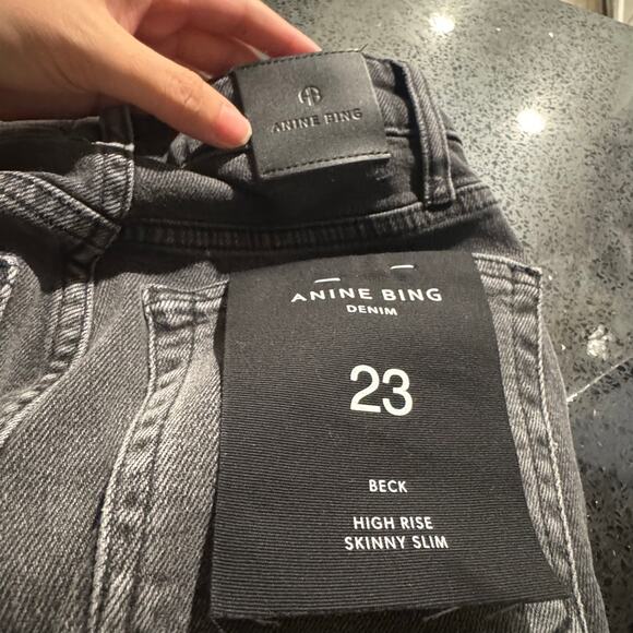 NWT Anine Bing Beck High Rise Skinny Jeans Dark Grey Size 23 Seen Meghan Markle - Picture 5 of 8